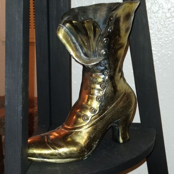 Vintage Victorian Gilded Bronze Metal, Gold tones, High Button Shoe Vase - Picture 1 of 9
